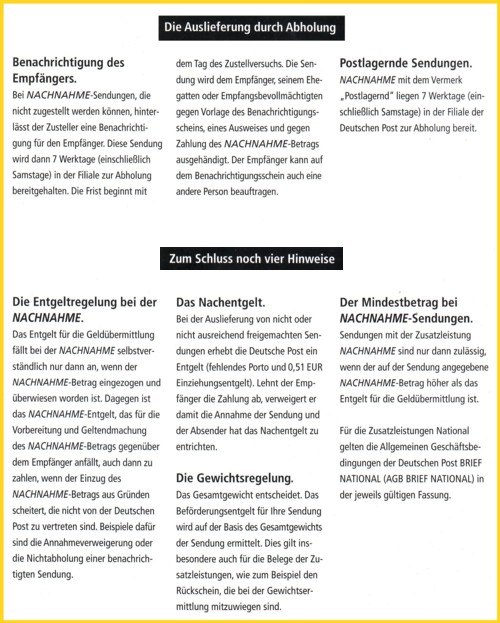 Weitere ergänzende Hinweise zur Nachnahme selbst - beispielsweise bei Abholung