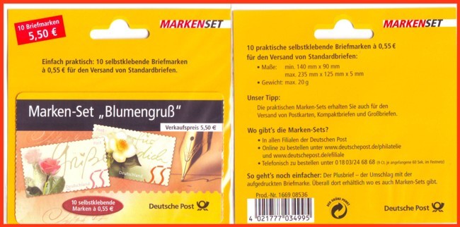 Bedingt durch die Einführung der Postpoints der 1. Generation kamen auch die sogenannten MarkenSets erstmals zum Einsatz - hier die Variante 55 Cent Anfang 2006 kurz nach der Portoänderung mit der Vorderseite und der Rückseite