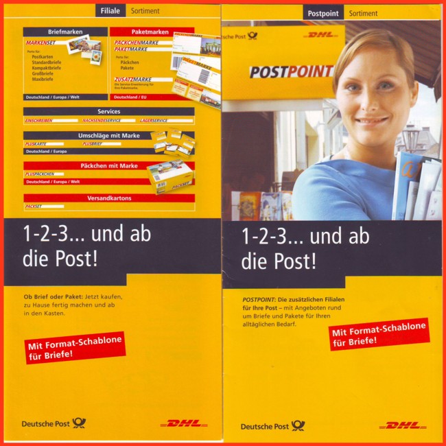 Hier das Faltblatt mit integrierter Schablone - links die Version für das Versuchsgebiet, rechts die überarbeitete Version für die bundesweite Einführung