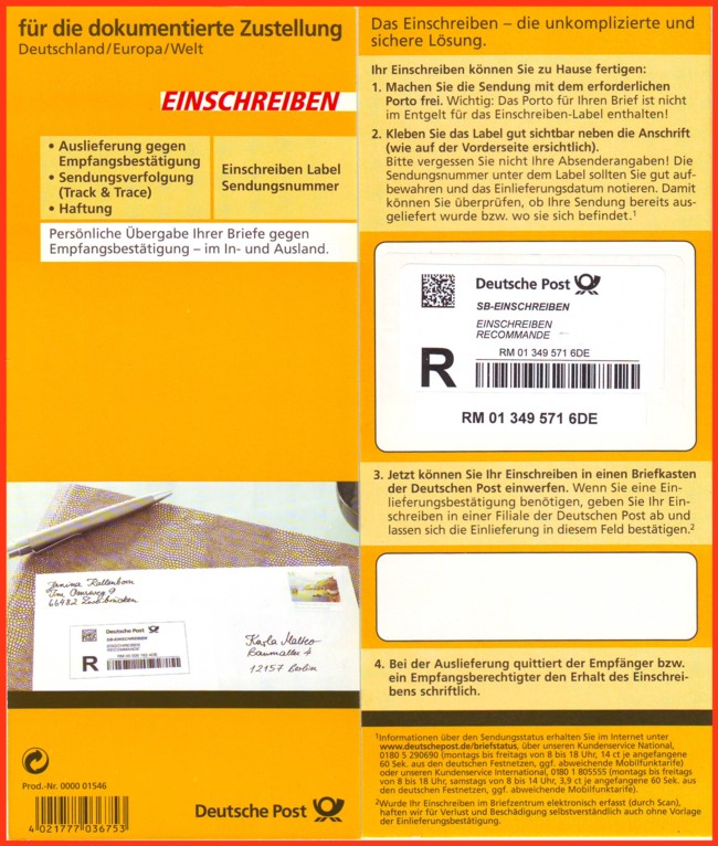 Das SB-Einschreiben Typ 2 (erstmals keine Blisterpackung mehr)