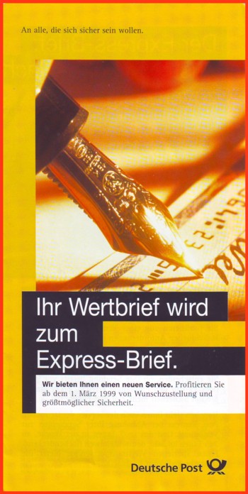 Werbefaltblatt der Deutschen Post AG zum Ende des Wertbriefs im März 1999