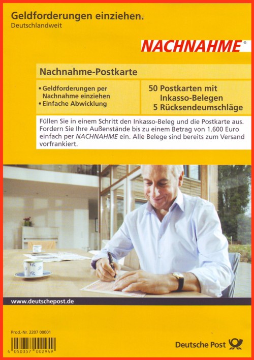 Unscheinbarer WErbeflyer für das Produkt Nachnahmepostkarte "50 Postkarten mit Inkassobelegen und 5 Rücksendeumschlägen"