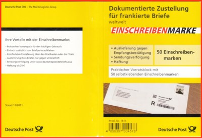 Außenseite Verpackung der neuen Verkaufseinheit - 50 Einschreibenmarken