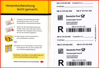 Aufgeklappte Innenseite der neuen Verkaufseinheit - 50 Einschreibenlabel