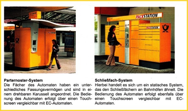 Die ersten beiden Gerätevarianten der Packstation - das Paternostergerät und das Schließfachsystem