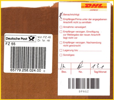 Benachrichtigungslabel für Pakete mit Strichcode