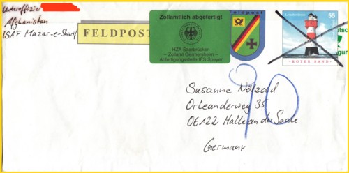 Sogar Feldspostbriefe können postzollamtlich überprüft werden - hier die Vorderseite anschließend folgt die Rückseite