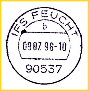 Sehr seltener Poststempel vom IFS Feucht (Nürnberg) der nur bis 1996 benutzt worden sein soll