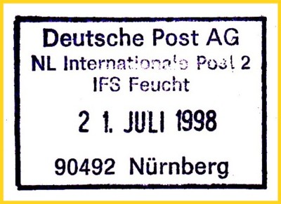 seltener Rechteckstempel des IFS Feucht (Nürnberg)