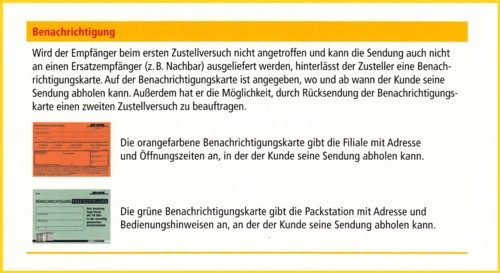 Benachrichtigungsoptionen nach Einführung der grünen Benachrichtigungskarte für Packstationssendungen im Sommer 2004