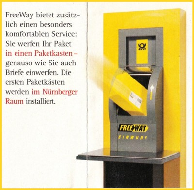 Der fast unbekannte kurze Versuch von Paketkästen für die Annahme von Freeway-Paketen im Nürnberger Raum