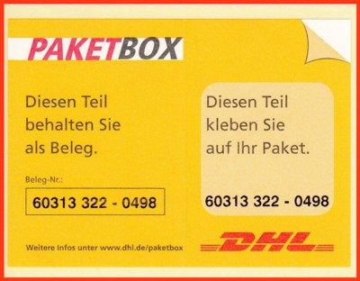 Der nur zeitweilig an wenigen Standorten erhältliche Zusatzaufkleber für einen quasi Einlieferungsnachweis als Ersatz für eine Einlieferungsbescheinigung