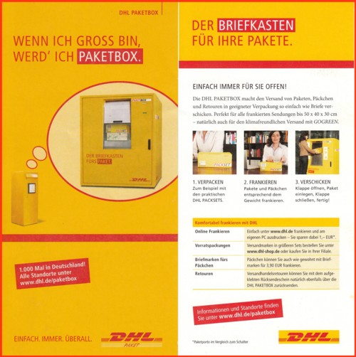 Werbefaltblatt Vorne + hinen über die Paketbox - Stand ?