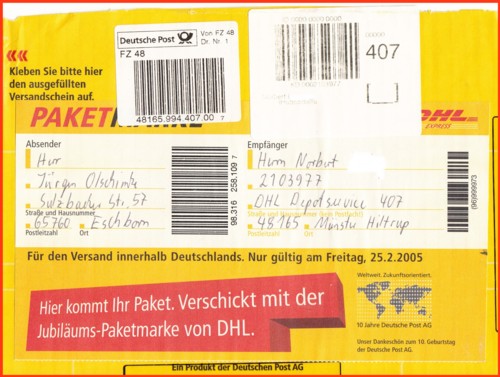 Ein sehr seltenes gelaufenes Paket an eine Depotstationsadresse aus der sehr kurzen Versuchszeit von knapp 5 Monaten Ein sehr seltenes gelaufenes Paket an eine Depotstationsadresse aus der sehr kurzen Versuchszeit von knapp 5 Monaten