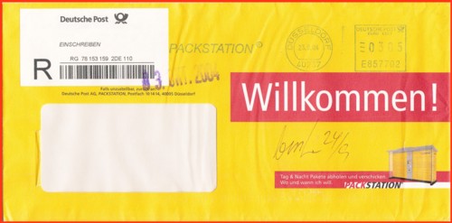 Eine von vielen Varianten, wie die Begüssungsunterlagen für neu registierte Packstationskunden zugeschickt wurden - hier aus dem Herbst 2004 Eine von vielen Varianten, wie die Begüssungsunterlagen für neu registierte Packstationskunden zugeschickt wurden - hier aus dem Herbst 2004