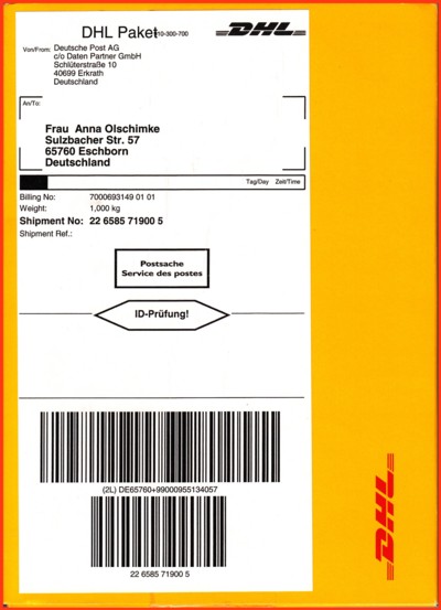 Die aktuelle Zusendung der Begrüssungsunterlagen für neu registierte Packstationskunden aus dem Jahr 2011 als DHL-Paket mit ID-Prüfung - das Paket ist allerdings nur 1 Zentimeter dick Die aktuelle Zusendung der Begrüssungsunterlagen für neu registierte Packstationskunden aus dem Jahr 2011 als DHL-Paket mit ID-Prüfung - das Paket ist allerdings nur 1 Zentimeter dick