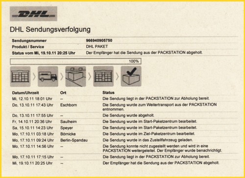 Die DHL Sendungsverfolgung für obiges benachrichtigtes Paket Die DHL Sendungsverfolgung für obiges benachrichtigtes Paket