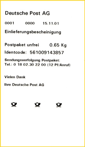 Hier noch zum Vergleich eine Quittung für ein unfreies Paket