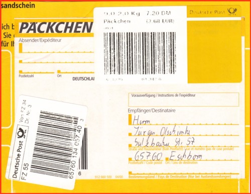 Das dazugehörige eingelieferte Päckchen