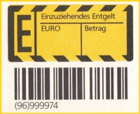 Hier nur zum Vergleich der Unfreiaufkleber aus der Europhase in der Variante schon mit integrierten Strichcode (der selbe der in den dänischen Paketannahmeautomaten hinterlegt war)