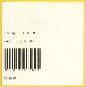 Das dazugehörige Muster-Paketlabel aus dem Prokent-Paketannahmeautomaten von der Postexpo 2002 aus Köln