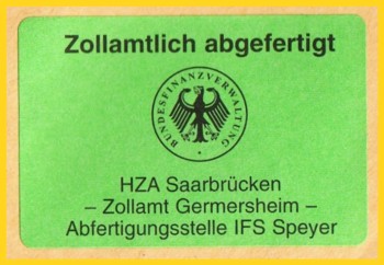 Hier ein ähnlicher Zollaufkleber allerdings aus dem IFS Speyer