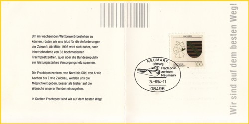 Eine typische Innenseite der Klappkarte zur jeweiligen Eröffnung des Paketzentrums