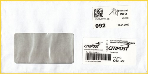 Label von IQ-Letternet mit 2-D-Barcode