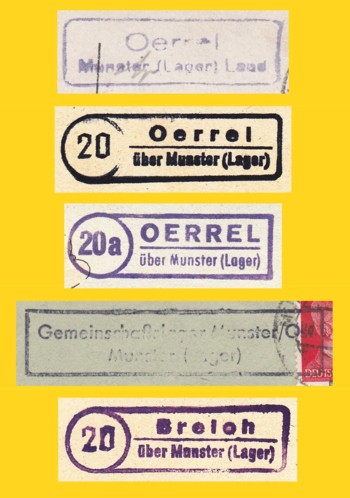 Stempelübersicht über die gefundenen Landpoststempel mit der ergänzenden Angabe "Munster (Lager)"