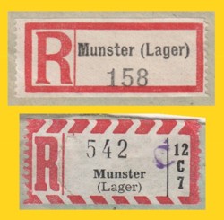 Zwei gefundenen R-Zettel mit der Ortsangabe "Munster (Lager)" von 1943 beziehungsweise 1961