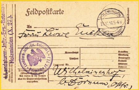 Feldpostkarte mit Stempel vom Gefangenenlager sowie Briefstempel vom Landsturm Infanterie Ersatz Bataillon Feldpostkarte mit Stempel vom Gefangenenlager sowie Briefstempel vom Landsturm Infanterie ERsatz Bataillon