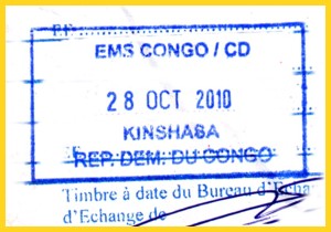 Innendienststempel aus der Demokratischen Republik Kongo mit dem Vermerk EMS auf Übergabeliste an die DHL