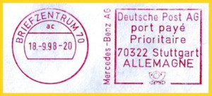 Ein ungewöhnlicher Postfreistempel mit Firmenwerbung nur für Auslandspost dieser Firma