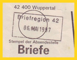 nicht alltäglicher Rechteckstempel Briefregion 42 - wurde nur im Innendienst benutzt