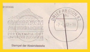 Maschinenwerbestempel Briefregion mit Werbung der hier für die Stempelung von Beutelfahnen eingesetzt wurde