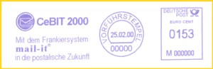 Einer der Vorführstempel von der Firma Melex von der CeBIT 2000