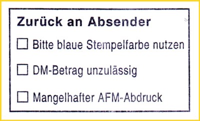 Auch dieser Stempel gehört zur Farbumstellung von blau auf rot - ein postalischer Nebenstempel der nur sehr kurze Zeit im Einsatz war