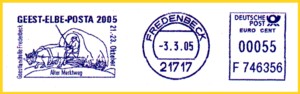 Werbung zur Geest-Elbe-Posta von der Kommune Fredenbeck mit der Abbildung eines alten Fuhrwerks