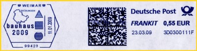 Absenderfreistempel (Frankit) mit Werbeteil in Form eines nicht existierenden Sonderstempels