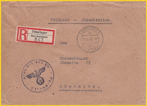 Feldpost-Einschreiben vom benachbarten Tiborlager