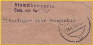 Der dazugehörige Absender - die Stammkompanie Grenadier Ersatz Bataillon 337 und der Ankunftsstempel