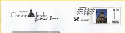 Teilausschnitt eines Plusbriefes Individuell Großbrief (Format C5 mit Fenster) mit Freimachung 135 Cent hier schon mit der neuen Klischeefreimachung "Frankierwelle" versehen Teilausschnitt eines Plusbriefes Individuell Großbrief (Format C5 mit Fenster) mit Freimachung 135 Cent hier schon mit der neuen Klischeefreimachung "Frankierwelle" versehen
