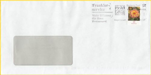 Hier handelt es sich um einen Infobrief freigemacht mittels Briefmarke (35 Cent) und vorausentwertet durch die Post selbst mittels Frankierservice - zwar könnte es sich hier theoretisch auch um eine Infopostsendung handeln, aber dies wäre nur eindeutig über die Buchungsliste nachweisbar - Frankierdatum 00.04.2010 Hier handelt es sich um einen Infobrief freigemacht mittels Briefmarke (35 Cent) und vorausentwertet durch die Post selbst mittels Frankierservice - zwar könnte es sich hier theoretisch auch um eine Infopostsendung handeln, aber dies wäre nur eindeutig über die Buchungsliste nachweisbar - Frankierdatum 00.04.2010