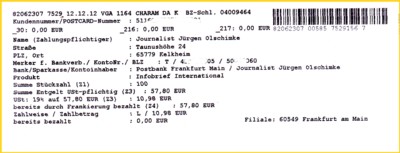 Die Rückseite des Infoträgers wird mit spezifischen Einlieferungsdaten bedruckt, die der Kunde über die Einlieferungsliste angegeben hat Die Rückseite des Infoträgers wird mit spezifischen Einlieferungsdaten bedruckt, die der Kunde über die Einlieferungsliste angegeben hat