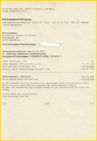 Da schon einige Jahre am Schalter keine direkte Prüfung der Einlieferung mehr erfolgt, sondern alles unter Vorbehalt der Richtigkeit nur als angenommen bestätigt wird - den die genaue Prüfung erfolgt von Profis in den Briefzentren Da schon einige Jahre am Schalter keine direkte Prüfung der Einlieferung mehr erfolgt, sondern alles unter Vorbehalt der Richtigkeit nur als angenommen bestätigt wird - den die genaue Prüfung erfolgt von Profis in den Briefzentren