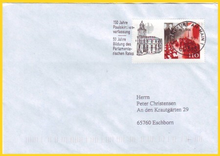 nicht alltäglicher Stempel mit schöner Werbung 150 Jahre Paulskirchenverfassung