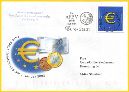 Euro-Bargeld-Plussbrief mit passenden schönen Absenderstempel
