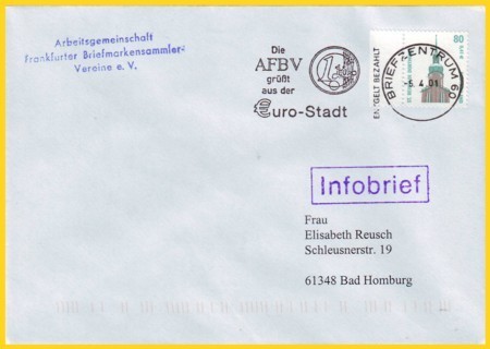Ersttagsbeleg SWK 80 Pfg. / 41 Cent - 5.4.2001