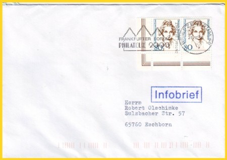 Doppelfrankatur 80 Pfennig Frauen als Infobrief 2. Gewichtsstufe