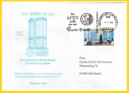 Infobrief mit Absenderstempelung vom 1.1.2002 - Der Euro ist da